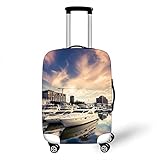 Surwin 3D Reise Kofferschutzhülle Waschbare Reisetasche Kofferbezug Elastisch Kofferhülle Gepäck Cover Reisekoffer Hülle Schutz Bezug Schutzhülle (Bootshafen,L (26-28 Zoll))