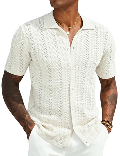 COOFANDY Mens Knit Shirt 2025 Short Sleeve Casual Button Down Shirt Summer Beach Vacation Shirts
