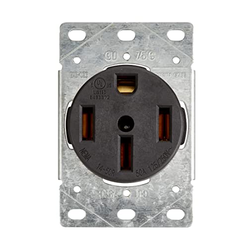 Maxxima 50A Single Receptacle Outlet, Nema 14-50R, 125/250V Commercial Grade Black Outlet For Electric Vehicles And Appliances, 3-Pole, 4 Wire (10, 8, 6, 4 Awg Copper Only) (2-Pack) #TOP1