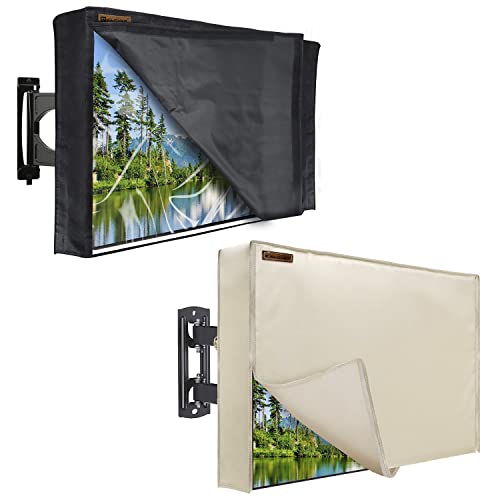 IC ICLOVER Outdoor TV Cover 4043" Beige+Black,600D Heavy Duty 4 Season