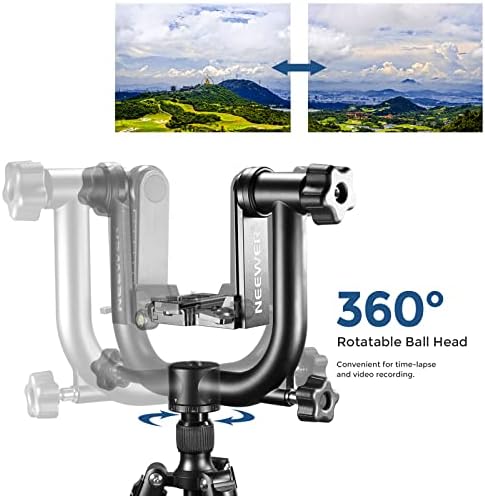 Neewer Professional Heavy Duty Metal 360 degree Panoramic Gimbal Tripod Head with Standard 1/4'' Quick Release Plate and Bubble Level for Digital SLR Cameras up to 30lbs/13.6 kg
