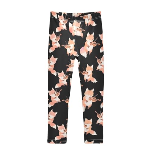 Cute Fox Violin Girls Leggings Soft Stretch Workout Yoga Dance Pants for Kids Casual Tights