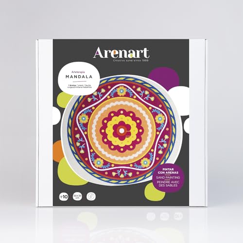 Arenart | Pack 1 Mandala 38x38cm | para Pintar con Arenas de Colores | Manualidades para Adultos y Jóvenes | Dibujo Fácil | Pintar por números | +9 años