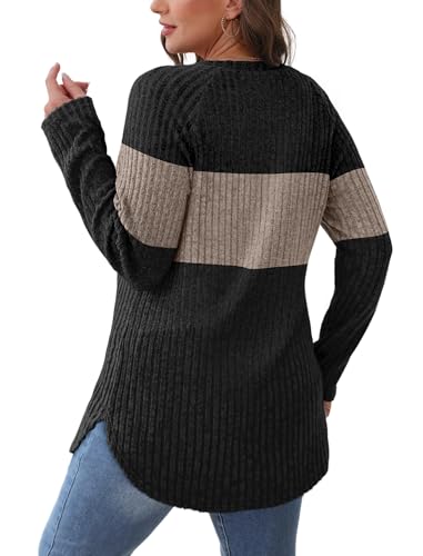 Image of Saloogoe Long Sleeve Shirts for Women 2025 Fall Clothes Tunic Tops Loose Fit Dressy Crewneck Pullover Sweaters Curved Hem