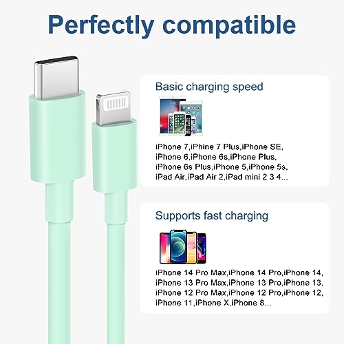 Image of iPhone Fast Charger Lightning Cable [MFi Certified] 2-Pack USB-C to Lightning Cable (6.6Ft) Fast Charging Compatible with iPhone14 /14 Plus /14 Pro /14 Pro Max /13 /13pro /12 /12 Pro /12 Pro,iPad(Green)