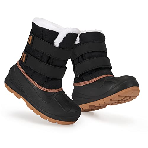 Morendl Toddler Girl Snow Boots Little Boys Waterproof Insulated Winter Boots Cold Weather Warm Lightweight Slip Resistant Fur Lining Kids Hiking Boots Brown Stripe Size 9（Us Toddler） #TOP6