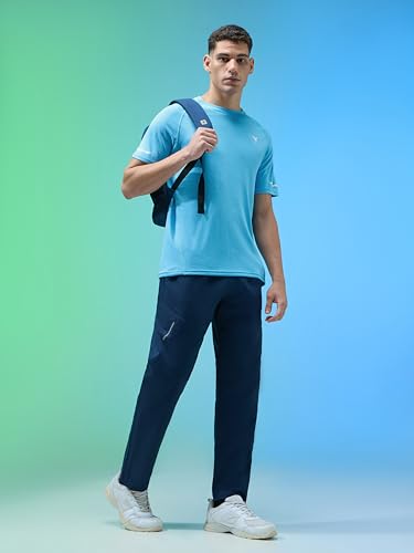 Image of TECHNOSPORT Men's Melange Slim Fit Round Neck T-Shirt Double Cool Raglan Sleeve Slip On Polyester for Gym Running Workout UPF50+ Anti Odour