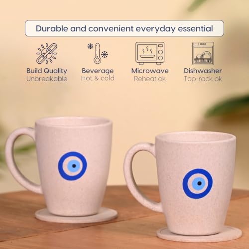 Image of Eha Earth Friendly Rakhi Gift for Brother Made with Rice Husk | Set of 2 | Rakhi Set for Brother | Printed Mug & Evil Eye Rakhi Hamper | Gift for Rakshabandhan
