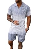 Oanviso Chándal de Hombre 2 Piezas Manga Corta Hawaii Camisetas Estampado Pantalones Cortos de Deporte Trabajo Conjunto Chándals Verano T-Shirt + Conjuntos de Shorts B Gris S