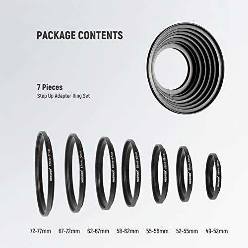 Neewer Conjunto de adaptadores de pisada de anéis de filtro de 49 mm-77 mm (49-52-55-58-62-67-72-77