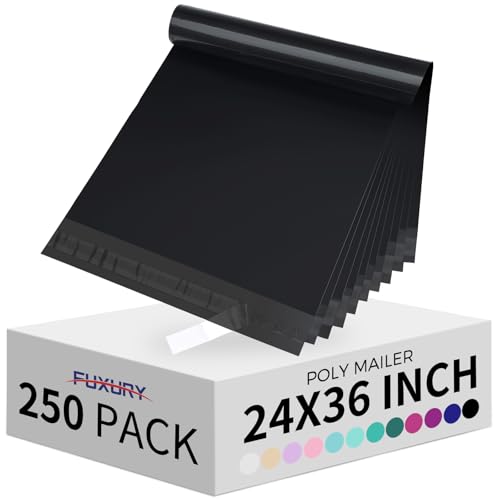 Image of Fuxury 250 Pcs 24x36 inch Poly Mailers,Waterproof Mailing Envelopes for Clothing, Strong Adhesive Poly Shipping Postage Bags for Small Business(Black)