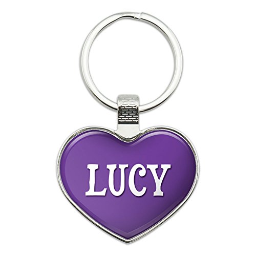 Metal Keychain Key Chain Ring Purple I Love Heart Name L-M - Lucy