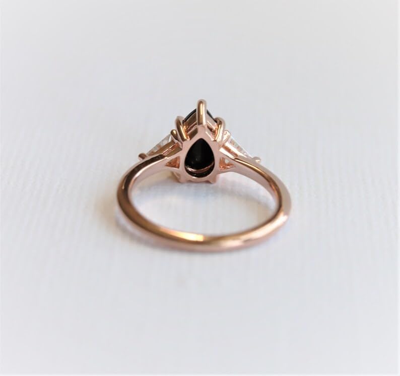 1 ct. Pear Onyx & Triangle Moissanite Ring, 14k Gold Pear Black Onyx Ring, Black Gem Side Stone Rings - GJH176 7