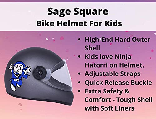 Image of Sage Square Adjustable Cartoon Design Full Face Helmet for Kids Baby Safety and Comfort. (3-12 Yrs) (Grey Matte)