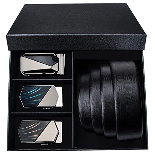 Men Leather Belt Black Genuine Cowhide Belt Automatic Buckle Waist Strap for Business (Color : A, Size : 130cm) (A 110cm)