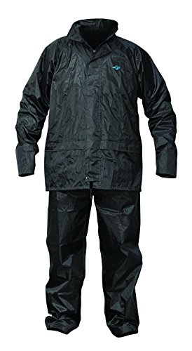 OX OX-S249705 Pro Full Body PVC Outdoor Rain Suit for Both Men's / Women's - Waterproof, Lightweight, Heavy Duty, Elasticated, Breathable, Hooded, Black, 2 X-Large