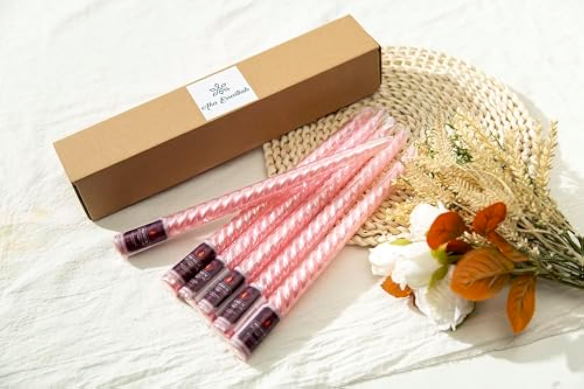 Spiral Wax Taper Candles, Unscented Pink Candlestick Set