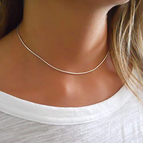 Annika Bella Sterling Silver Chain Choker Necklace, Length 13-16 Inches, Minimalist Layering Chokers, Waterproof, 925 Adjustable Short Necklaces For Women And Teens (Snake Chain) #TOP1