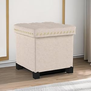 Nathan James 71103 Payton Foldable Storage Ottoman Footrest and Seat Cube, Beige Nathan James 71103 Payton Foldable Storage Ottoman Footrest and Seat Cube Beige