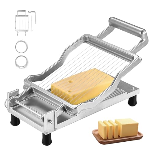 VEVOR Coupe-Fromage à Fil, Coupe-Beurre avec Lame de Coupe 1 cm et 2 cm, Trancheuse à Fromage Commerciale en Alliage d'Aluminium, Fil Amovible en Acier Inoxydable 316, pour Cuisine Boulangerie
