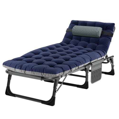 Image of ABORON 3-in-1 Folding Patio Lounge Chair, 440LB Heavy-Duty Tri-Fold Guest Bed with Plush Cotton Cushion, No Assembly Adjustable Recliner for Office Nap, Patio Sunbathing, Poolside & Camping