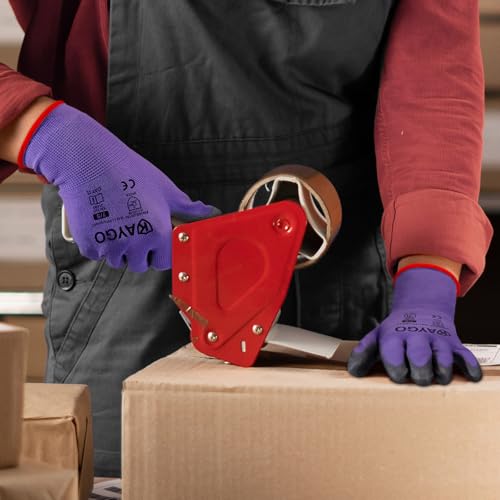 Image of KAYGO Work Gloves for Men and Women,12 Pairs Seamless Knit PU Coated Safety Gloves, with Smooth Grip on Palm and Fingers, Ideal for Light Warehouse, Manufacturing, Gardening, KG11P (XS, Purple)