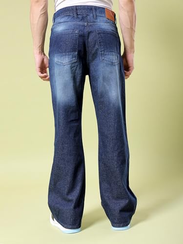 Image of The Indian Garage Co Men Bootcut Loose Fit Solid Mid-Rise Jeans