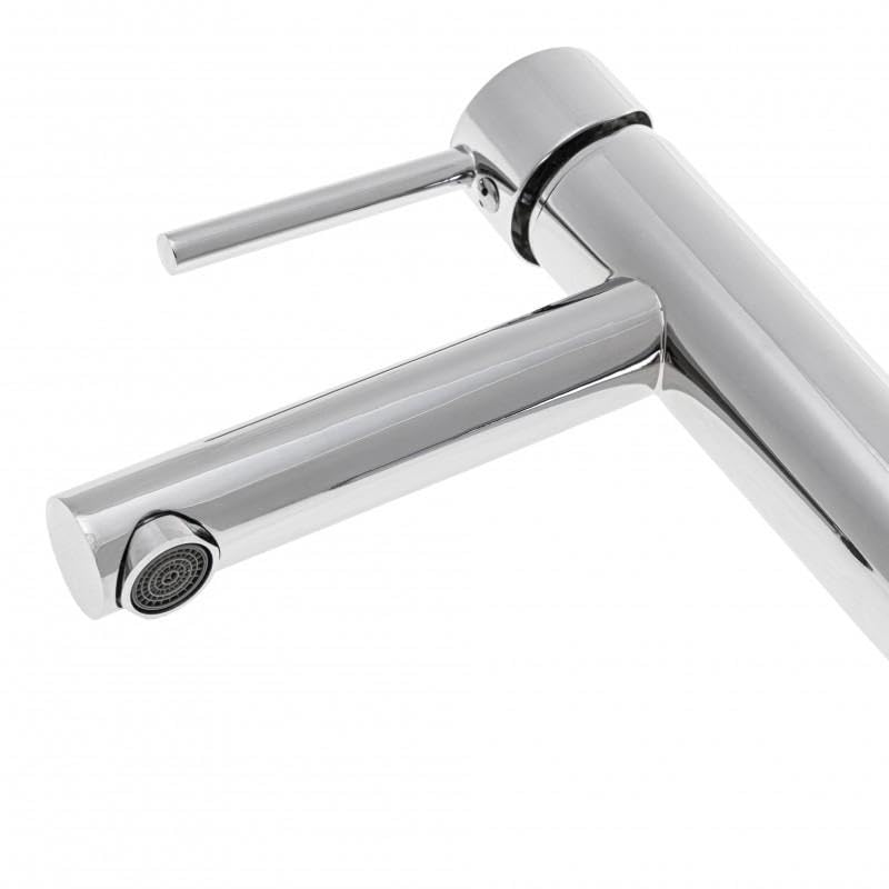 Kran łazienkowy - bateria umywalkowa z wylewką 14 cm - armatura łazienkowa z regulatorem strumienia - stojąca bateria mieszakowa - bateria łazienkowa do umywalki - wysokość 30,5 cm - chrom