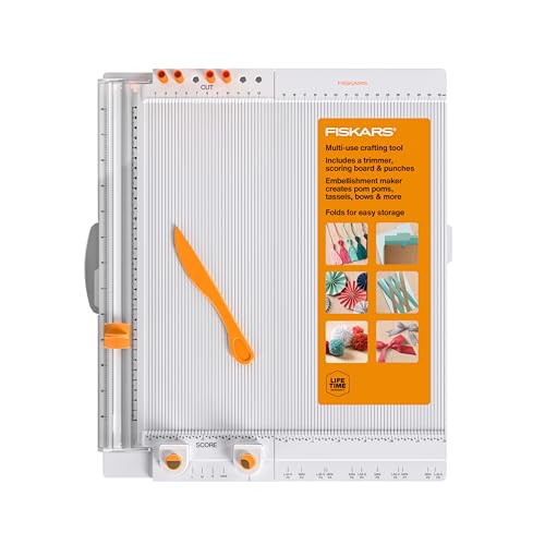 Fiskars 12 All-in-One PPC Tool TripleTrack System Scoring Surface Pom Pom and Tassel Maker Compact Folding Design for Crafting