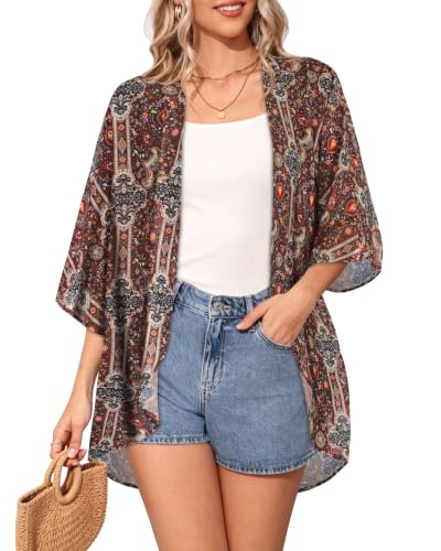 Image of CHICGAL Womens Floral Kimono Cardigan Beach Cover Up Casual Summer Tops
