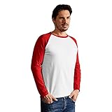 Promodoro Baseball Longsleeve Herren, M, Weiß-Rot