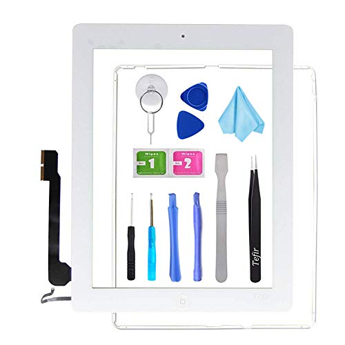 Bianco Schermo di Ricambio per iPad 4 (A1458 A1459 A1460), Touch Screen Digitizer Touch Screen per iPad4 -Include Tasto Home + Staffa per Fotocamera + Adesivo preinstallato + Cornice