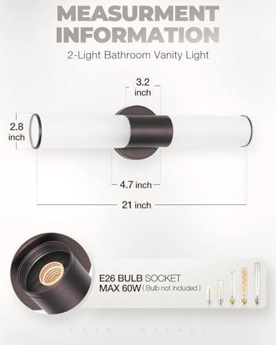 Image of 2-Light Bathroom Vanity Lighting Fixture, Oil Rubbed Bronze Wall Sconce with Opal White Glass, E26 Stocket Indoor Wall Lamp, Modern Mirror Light. 2 Pack