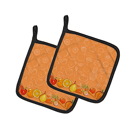 Caroline's Treasures Bb5131Pthd Fruits And Vegetables In Orange Pair Of Pot Holders, Kitchen Heat Resistant Pot Holders Sets Oven Hot Pads For Cooking Baking Bbq, #TOP17