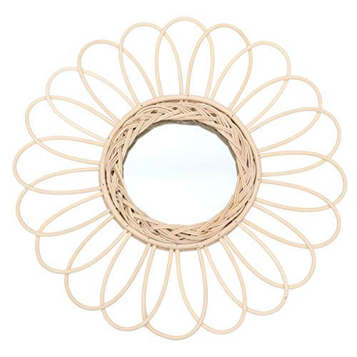 Ipetboom Espejo de Pared de Ratán Tejido a Mano 38 Cm, Marco Decorativo para Hogar y Fotografía, Accesorio Colgante Bohemio para Sala, Dormitorio y Baño