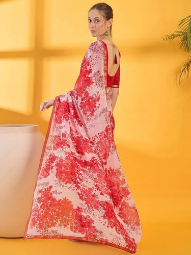 Image of SIRIL Women's Printed Chiffon Saree with Unstitched Blouse Piece