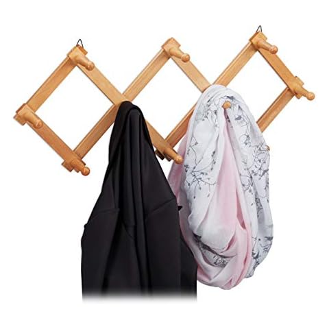 Relaxdays Perchero de pared de madera extensible, 10 ganchos para ropa Cover