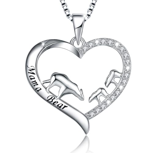 925 Sterling Silver Mom Necklace Love Heart Pendant Mama Bear Panda Elephant Sloth Animal Necklaces Mother Son Daughter Jewelry Gifts for Women Mum Family