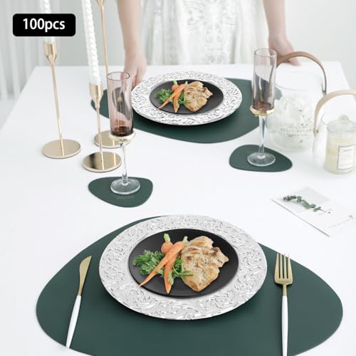 100 Platos Cargadores Plateados Redondos 13 in Reutilizables miniatura 4