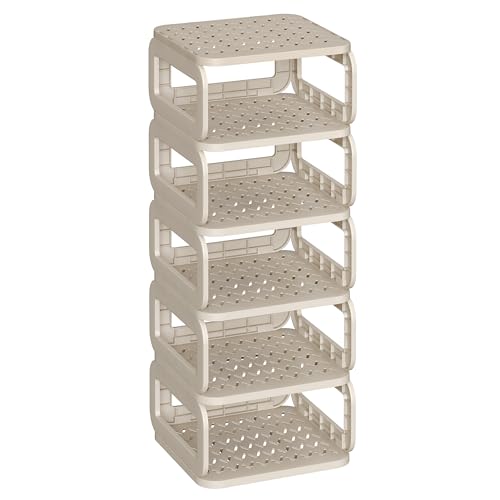 SONGMICS Schuhregal schmal, 5 Fächer, platzsparend, Schuhablage, hoch, Schuhaufbewahrung, offen, Regal für Eingangsbereich, Flur, Badezimmer, cappuccinobeige LPC037K01