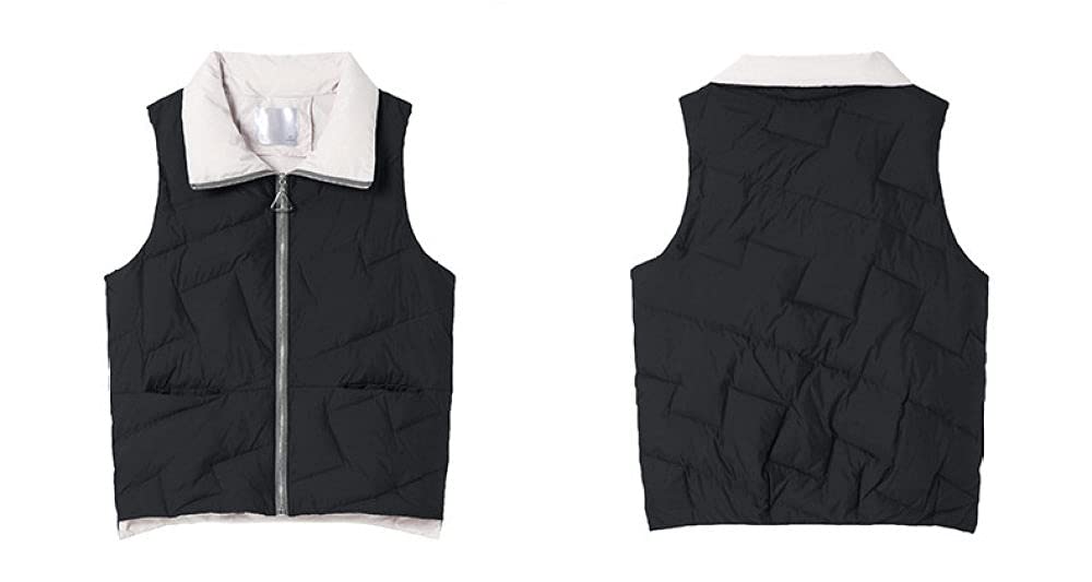 Donne Gilet Di Piumino, Women'S Down Gilet Black Lapel Transition Vest Short Winter Sleeveless Jacket Quilted Vest Elegant Warm Zipper Vest Women Winter Puffer Vest Office Homedonne Gilet Di Piumino