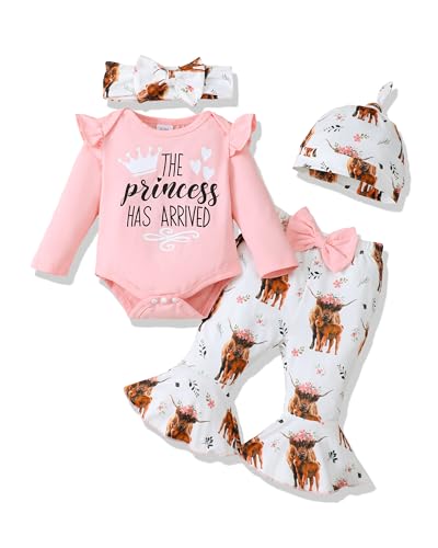 Image of SODLON Newborn Baby Girl Clothes Infant Outfits Clothing Ruffle Romper Bell Bottoms Flared Pants Outfit Sets for Baby Girls