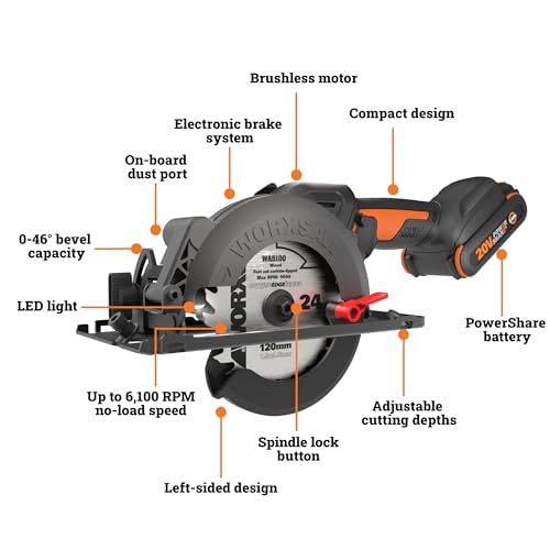Worx WX531L 20V WORXSAW 4.5" Cordless Compact Circular Saw thumbnail 6