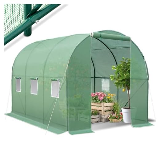 TecTake Gewächshaus Foliengewächshaus Folientunnel ca. 7m² | 6 Fenster mit Fliegenschutzgitter | inkl. Spannschnüre und Metallheringe