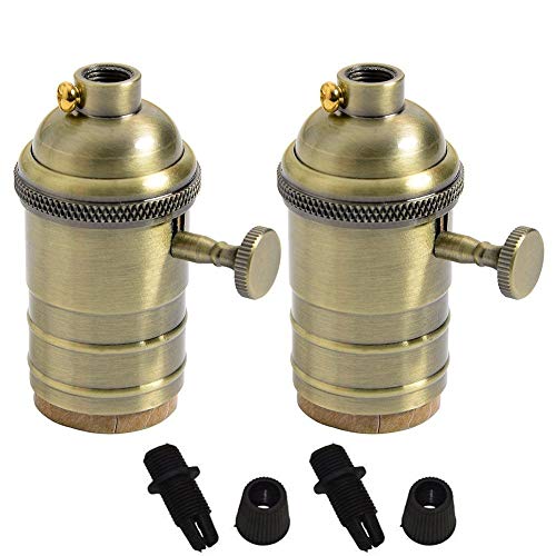 PIANUO Antique Brass Lamp Holder with Switch Screw Fit E27 for Retro Edison Bulb Pendent Light Wall Scone DIY Set of 2