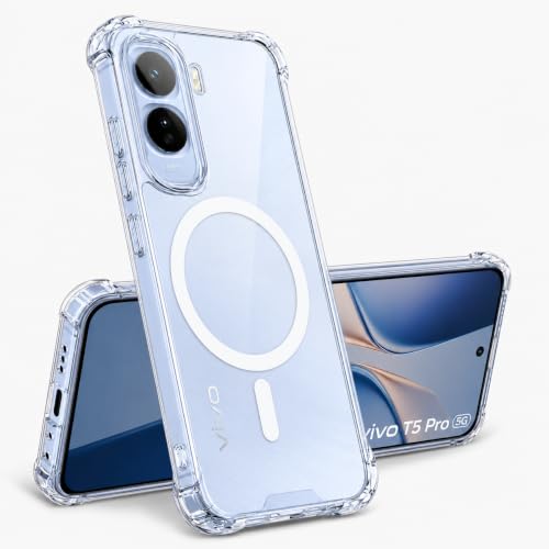 Image of Transparent Back Cover for Vivo T5 Pro 5G Mobile Back Cover Shockproof Side TPU Bumper & Back Pc Protective Magnetic Support Cover Case (Vivo T5 Pro 5G)