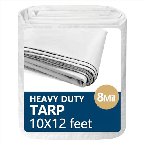 WAWINY 10x12 Feet Thickened Waterproof Tarp, 8 Mil Heavy-Duty Trap, Tarpaulin Cover for Camping, Emergency Rain Shelter, Outdoor Gear Protection, UV Resistant, Reinforced Grommets.