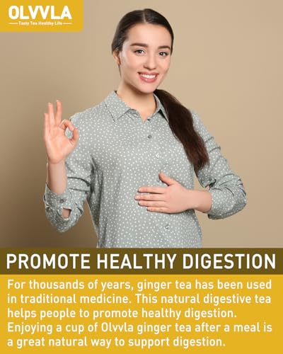 Image of Olvvla - Premium Ginger Tea Bags - 2g X 56 Count - 100% Pure Natural Ginger Root Herbal Tea - Cut & Sifted - Non-GMO - Caffeine-free - Warm & Spicy - Relieve Nausea & Support Digestion