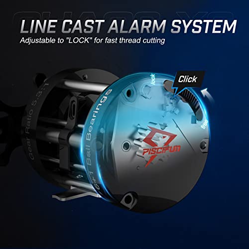 Image of Piscifun Chaos XS Baitcasting Fishing Reel, Reinforced Metal Body Round Baitcaster Reel, Smooth Powerful Saltwater Inshore Surf Trolling Reel, Conventional Reel for Catfish, Musky, Bass, Pike