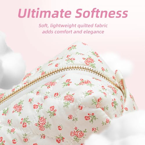 Handmade Makeup Bag, Large Capacity Skincare Organizer Pouch Set, Stylish Travel Cosmetic Bag,Small Beauty Tool Purse for Women Girls,2 Pcs,Rose Floral2